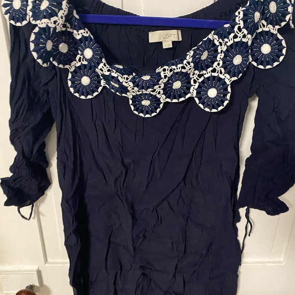 Loft Navy Blue Dress with Gorgeous neckline - Picture 5 of 6